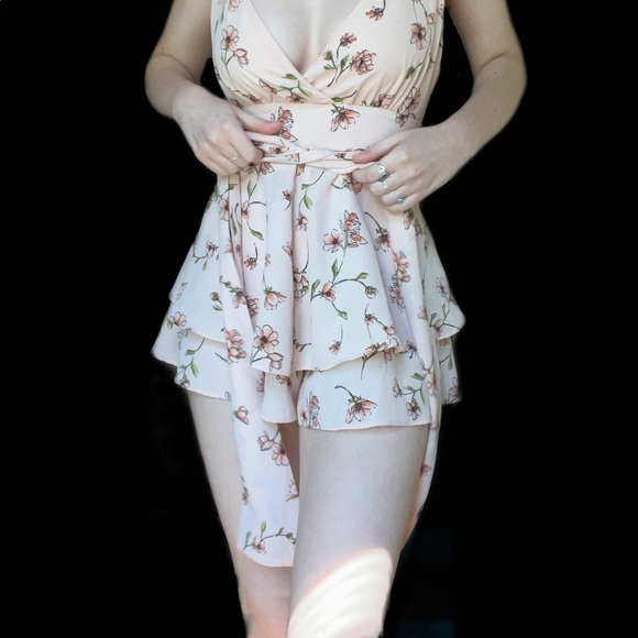 Baby Pink Floral Romper with adjustable cross back straps - Picture 7 of 7